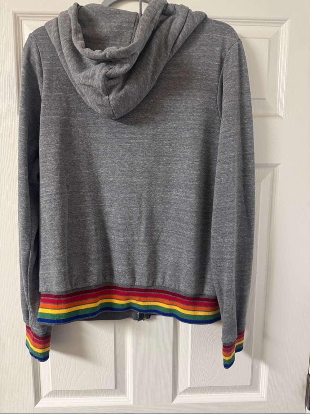 Aviator Nation Gray Zip Hoodie with Rainbow Stripe Hem - Picture 4 of 4